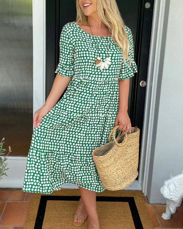 Blythea - Rochie Midi Elegantă Cu Mâneci Scurte