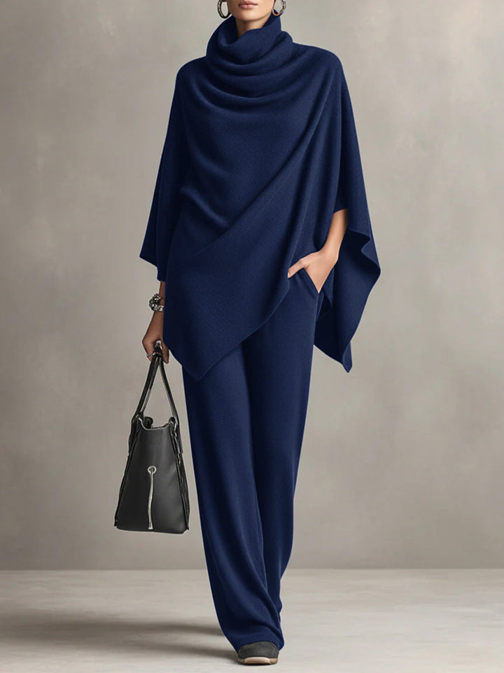 Laleh - Set Urban Casual Cu Poncho Cu Guler înalt și Pantaloni