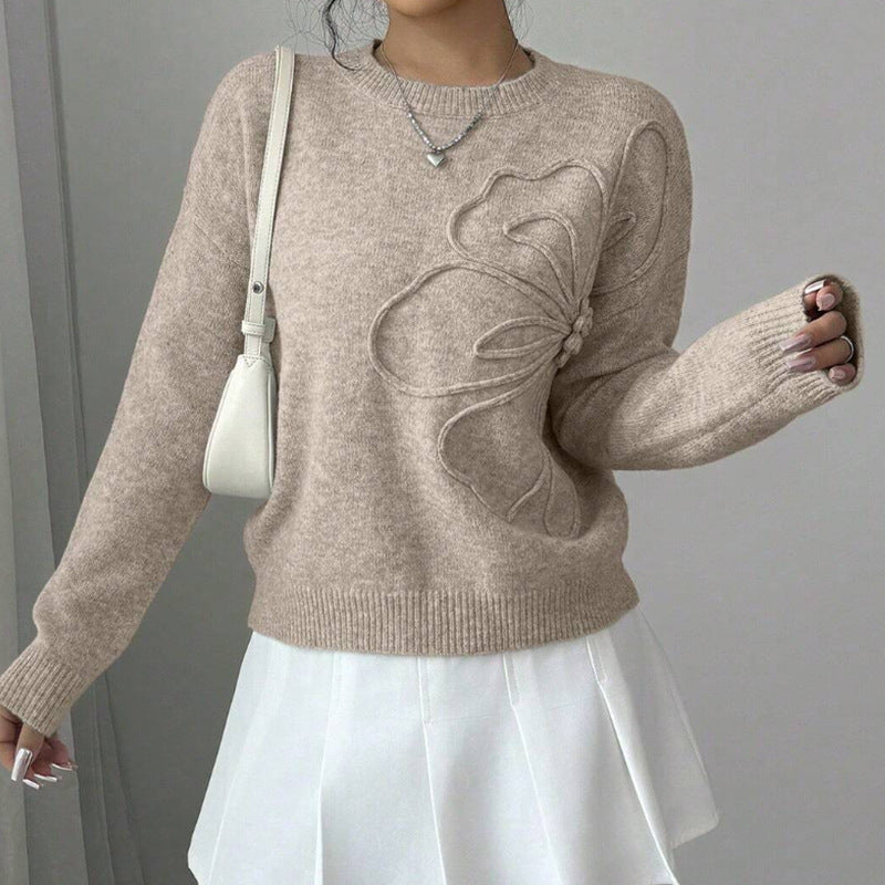 Hiyori - Pulover Din Tricot Cu Mâneci Lungi și Imprimeu Fluture
