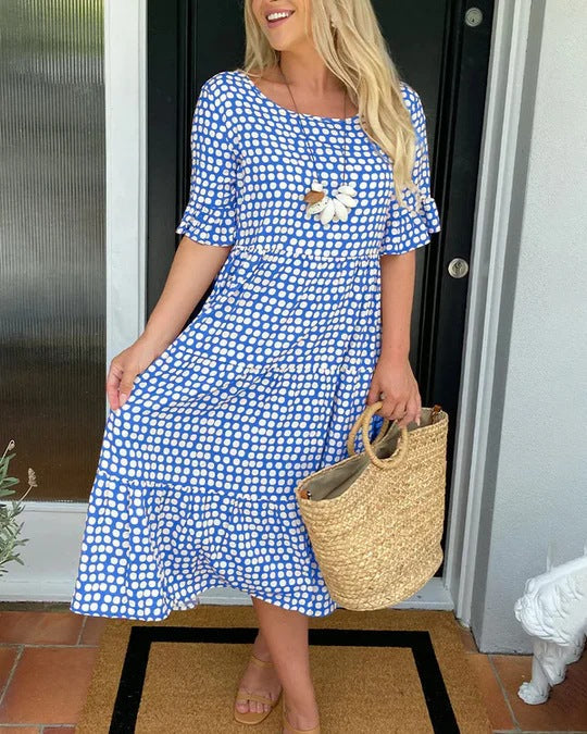Blythea - Rochie Midi Elegantă Cu Mâneci Scurte