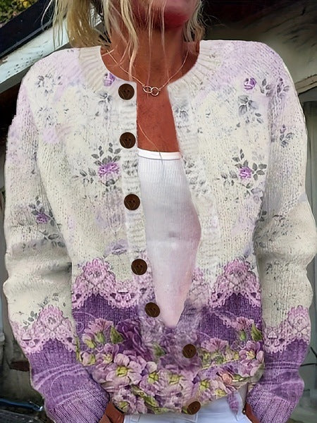 Gilly - Cardigan Vintage Cu Imprimeu Floral și Nasturi