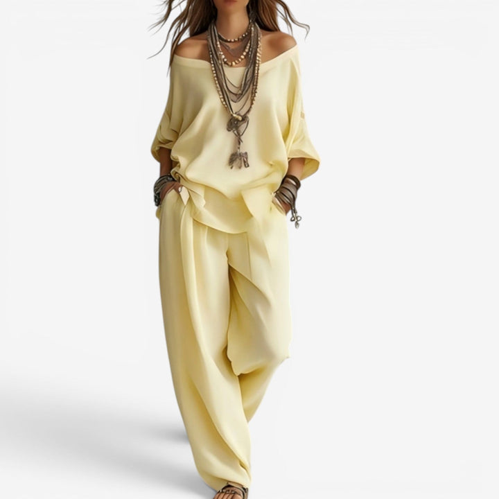 Shompa - Set Compus Din Un Top Oversized Cu Umerii Goi Și Pantaloni Cu Croi Larg
