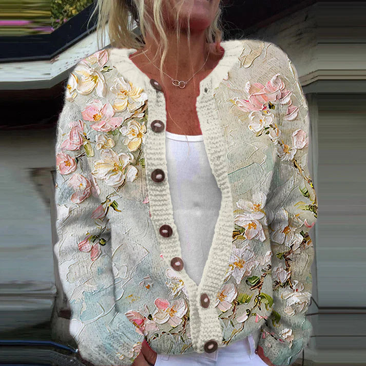 Gilly - Cardigan Vintage Cu Imprimeu Floral și Nasturi