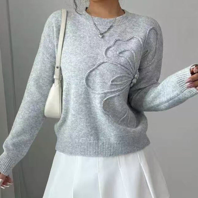Hiyori - Pulover Din Tricot Cu Mâneci Lungi și Imprimeu Fluture