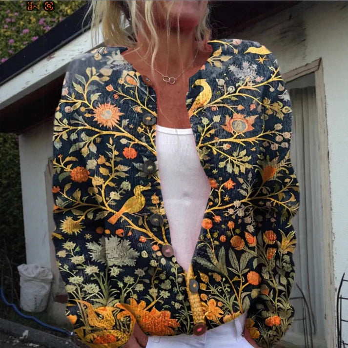 Gilly - Cardigan Vintage Cu Imprimeu Floral și Nasturi