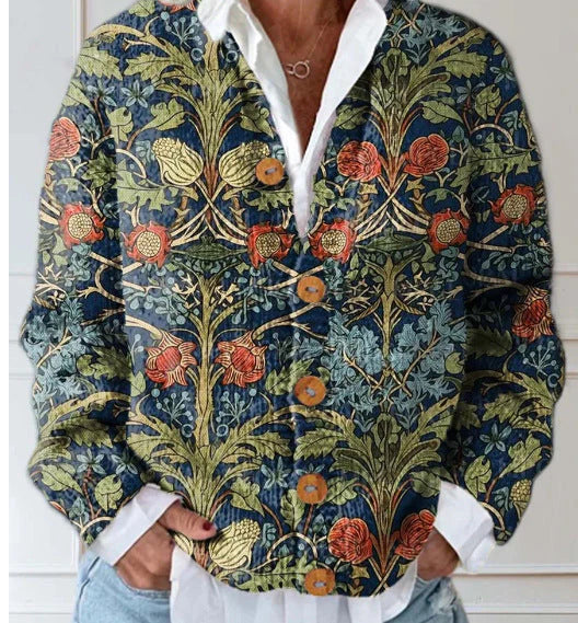 Gilly - Cardigan Vintage Cu Imprimeu Floral și Nasturi