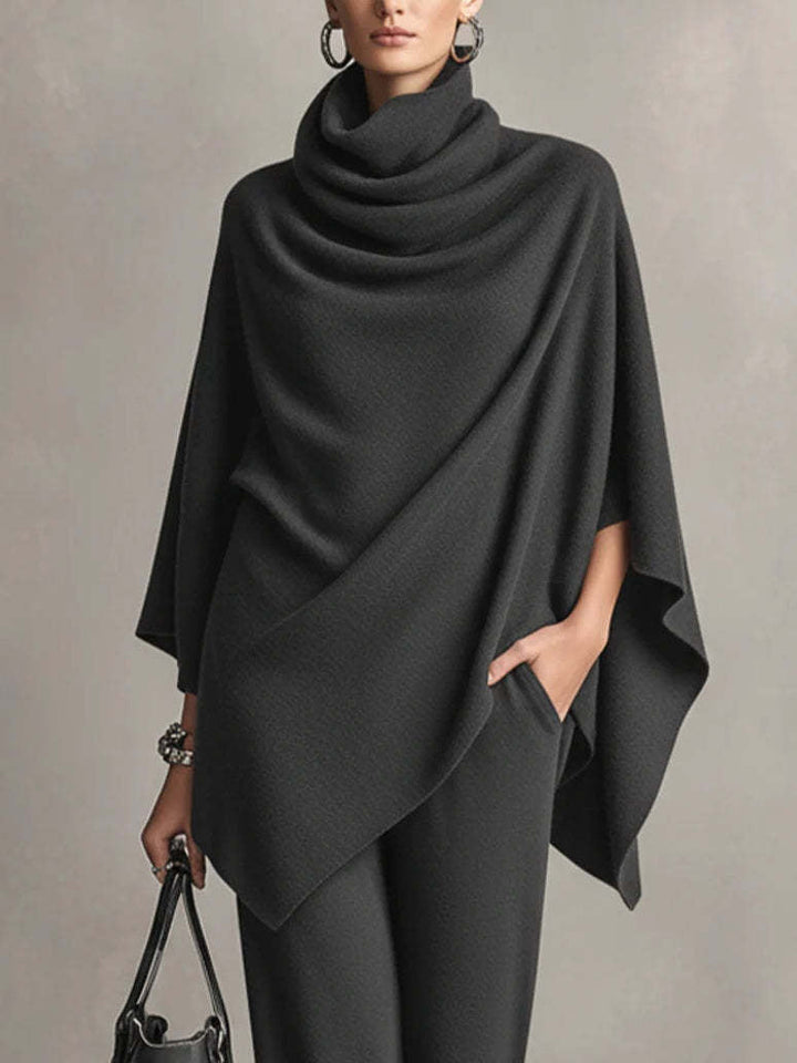 Laleh - Set Urban Casual Cu Poncho Cu Guler înalt și Pantaloni