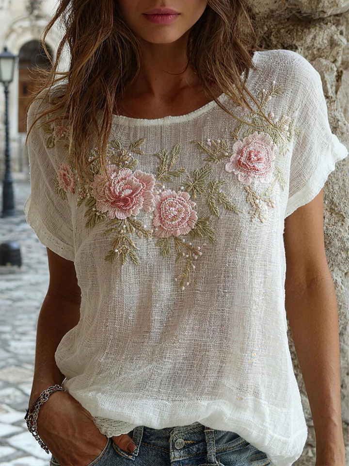 Nalena - Bluză Respirabilă Cu Broderie Florală