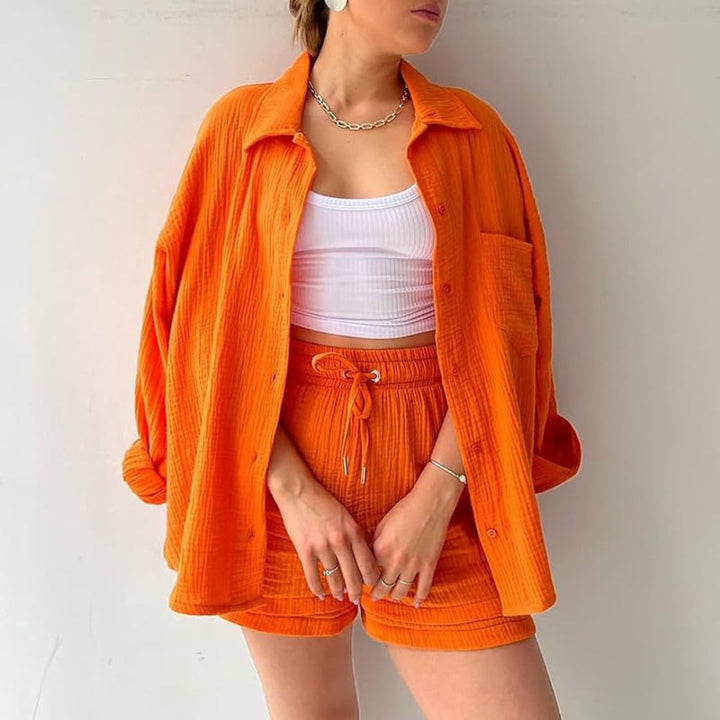 Katelyn - Set din Două Piese, Cămașă și Pantaloni Scurți din Bumbac
