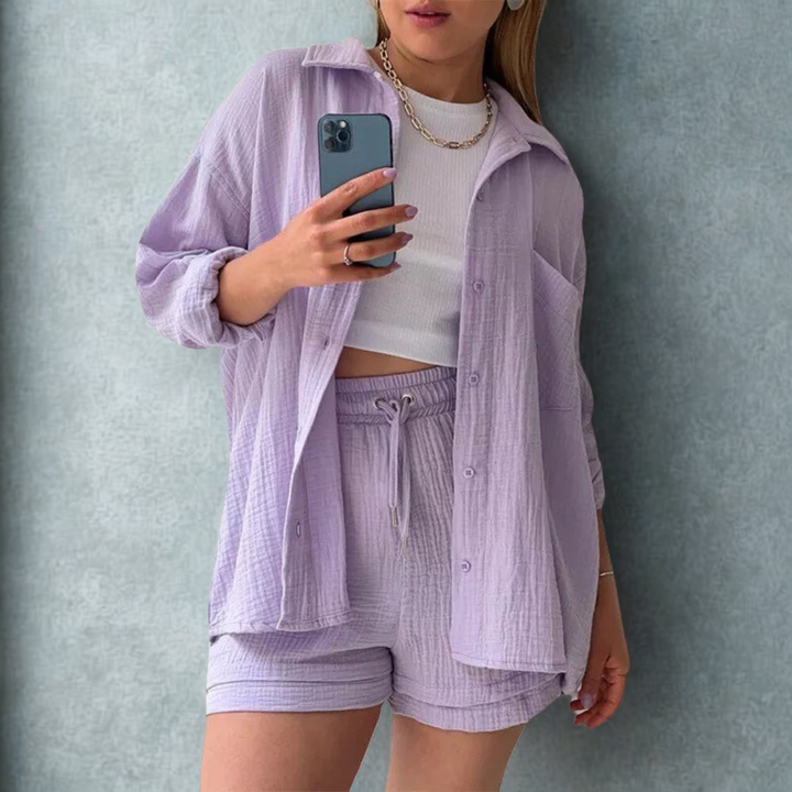 Katelyn - Set din Două Piese, Cămașă și Pantaloni Scurți din Bumbac