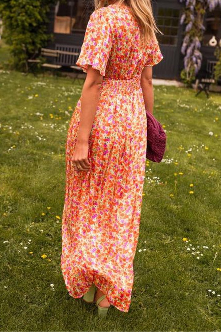 Capucine - Rochie Lungă Elegantă Cu Flori