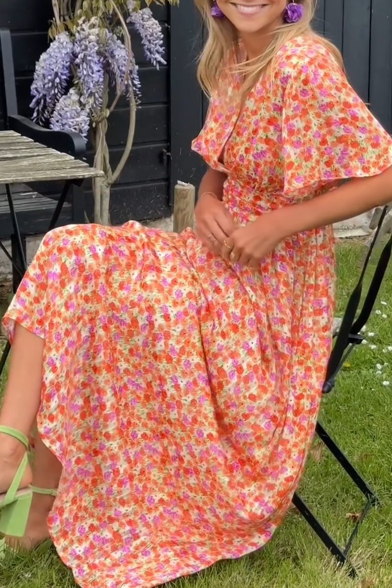 Capucine - Rochie Lungă Elegantă Cu Flori