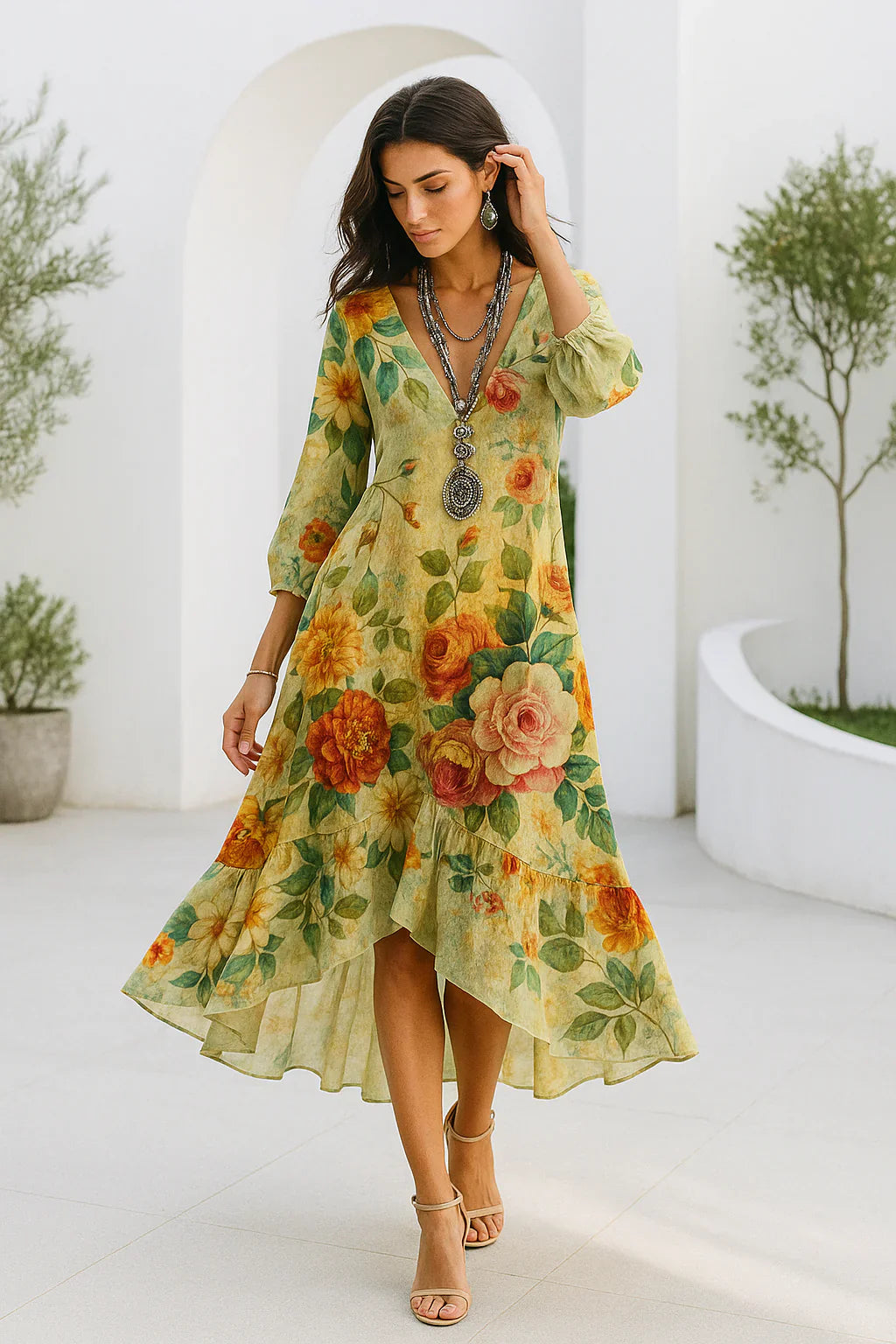 Debra - Floral Imprimeu Maxi Rochie