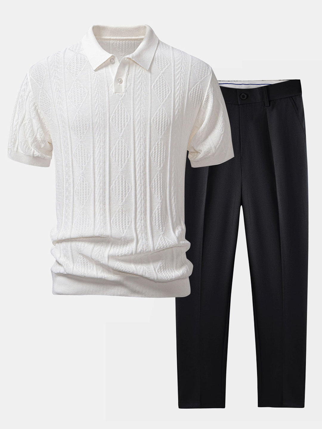 Henson - Tricou Polo Din Tricot Jacquard Geometric și Pantaloni Croială Slim
