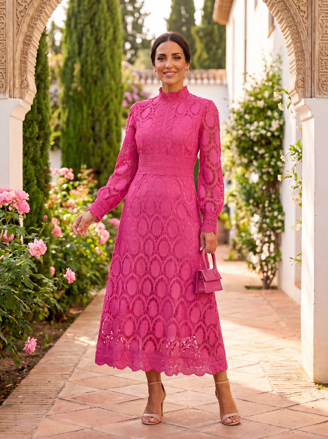 Maelle - Rochie Elegantă Din Dantelă, Cu Mâneci Lungi