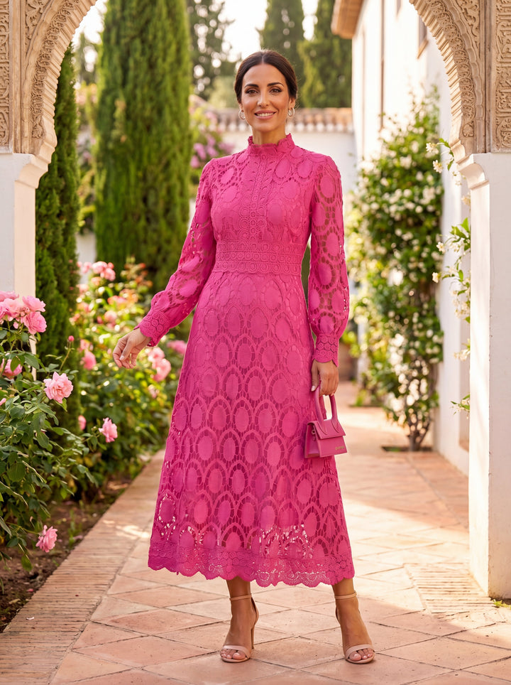 Maelle - Rochie Elegantă Din Dantelă, Cu Mâneci Lungi