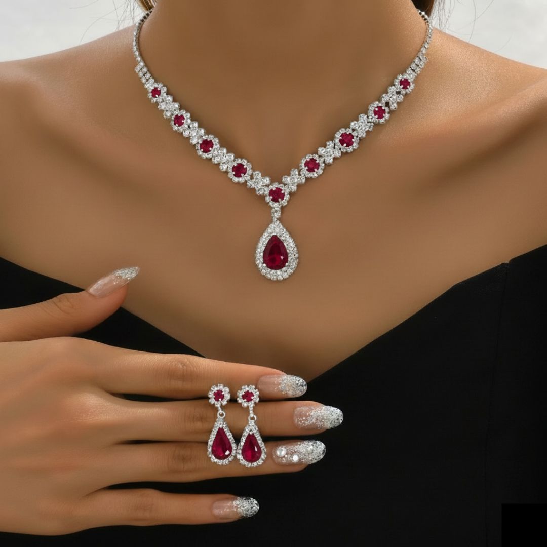 Kaylee - Colier cu Picături de Cristal și set de Cercei