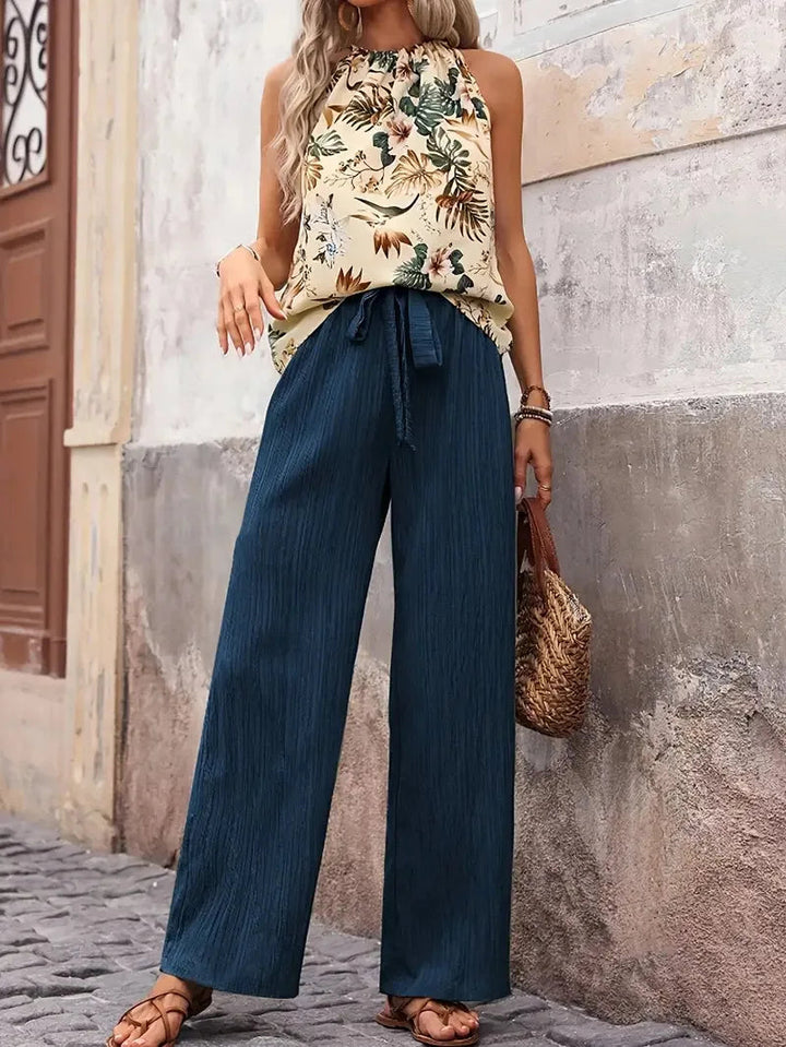 Azelie - Setează Eleganță Din Două Piese Fără Mâneci Cu imprimeu
