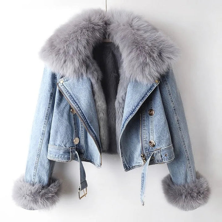 Phylicia - Jachetă Elegantă Din Denim Cu Blană Artificială