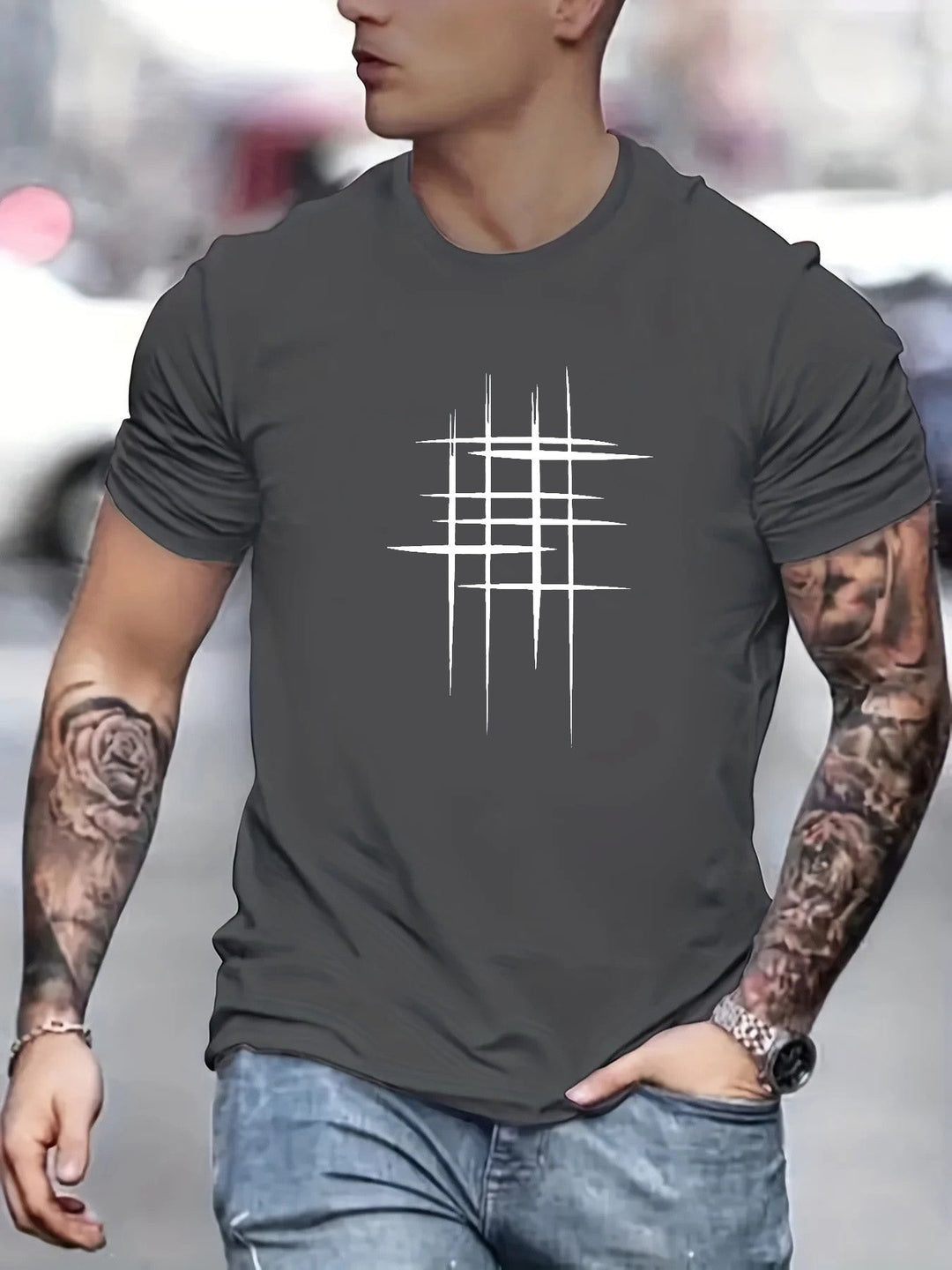 Pantazis - Tricou Eleganță Cu Guler Rotund și Imprimeu Grafic