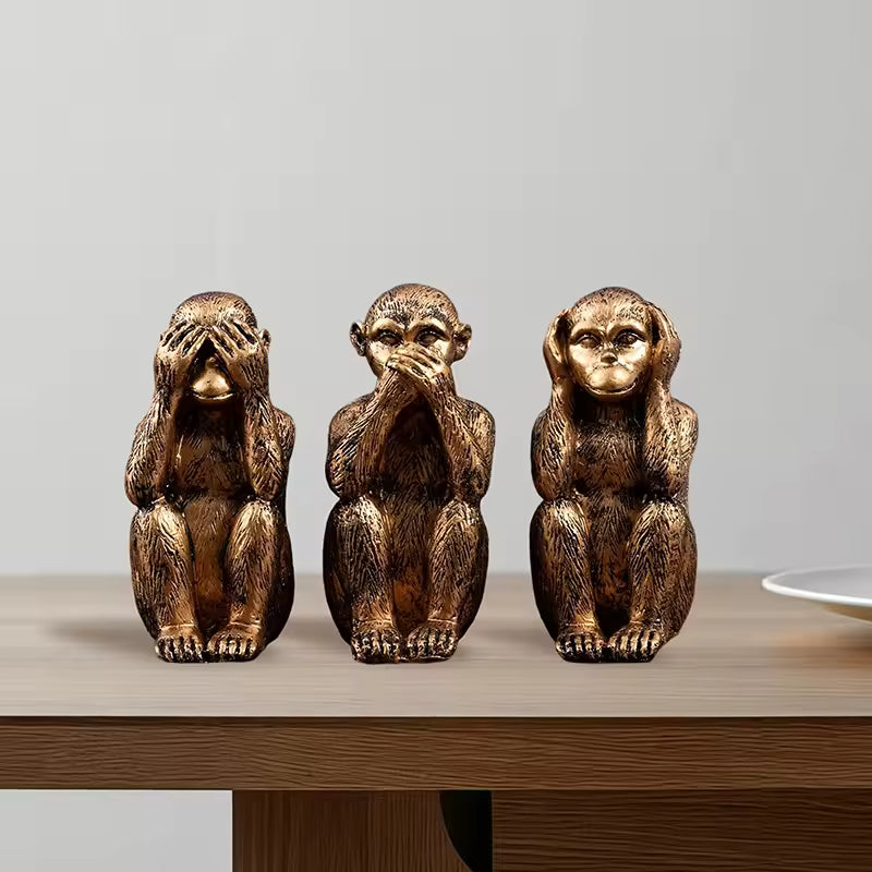 WiseChimp - Set De 3 Sculpturi Decorativ Din Rășină In Formă De Maimuță