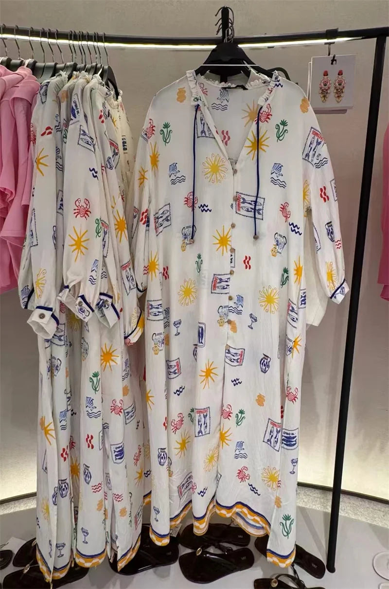 Maris - Rochie Lungă Cu Imprimeu Și Mâneci