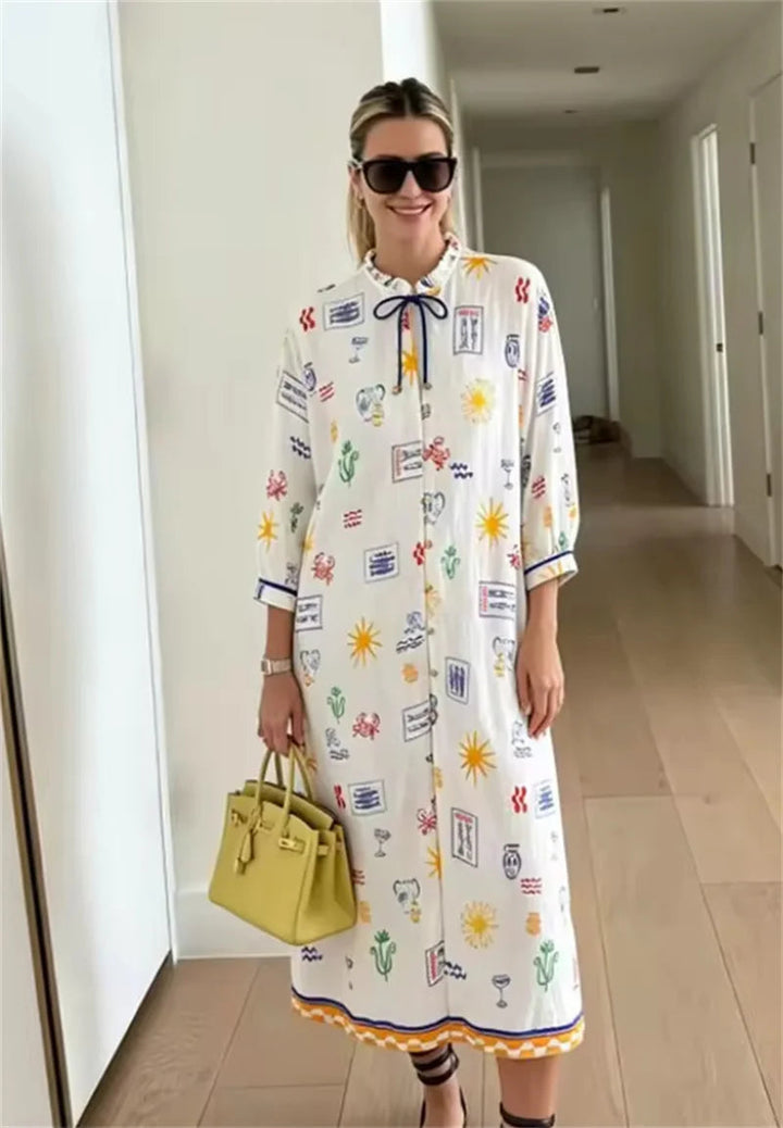 Maris - Rochie Lungă Cu Imprimeu Și Mâneci