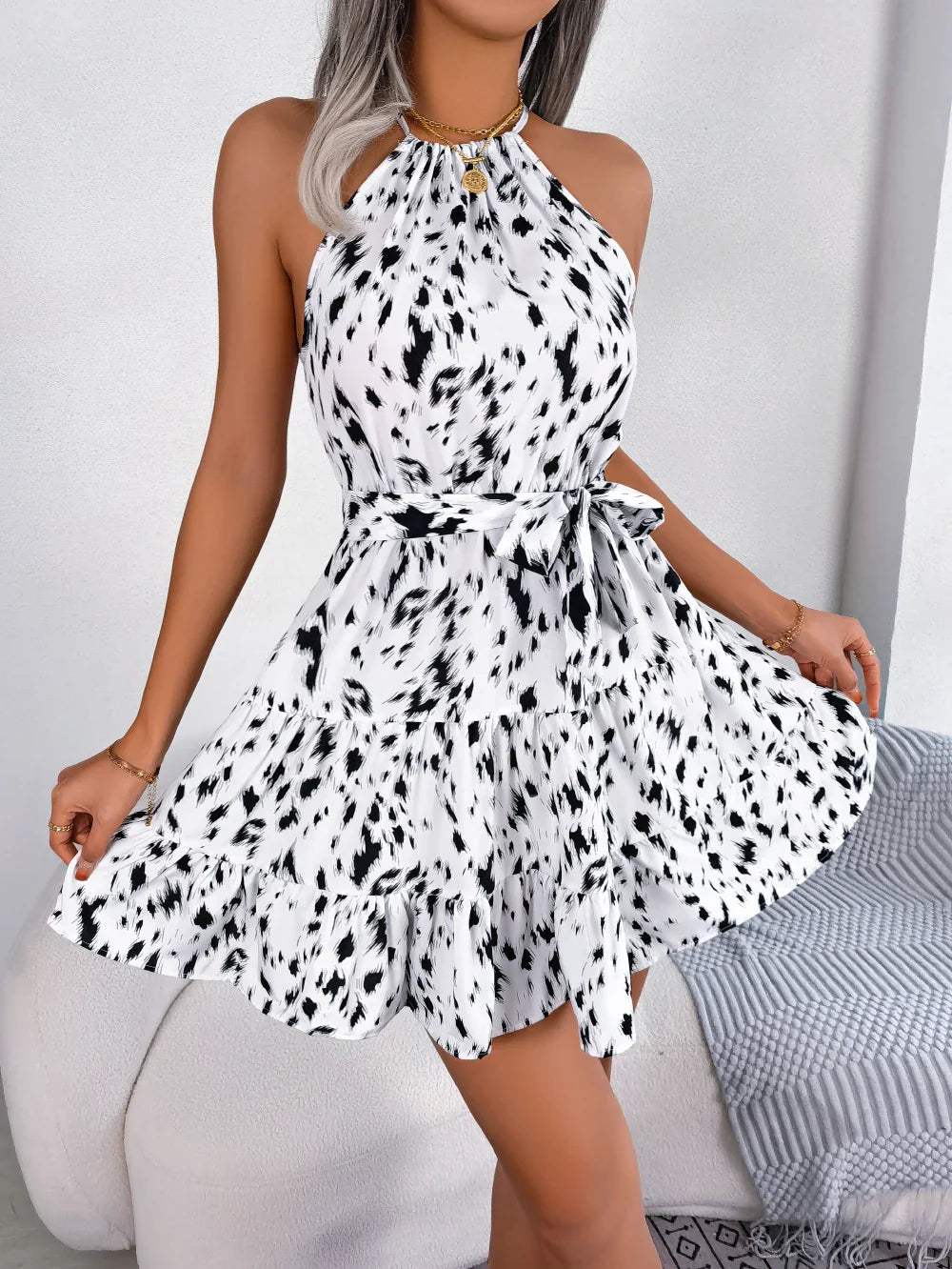 Haizea - Rochie Mini De Vară Jucăușă Cu Gât Halter