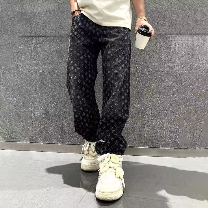 Zeydan - Pantaloni Largi Din Denim Jacquard