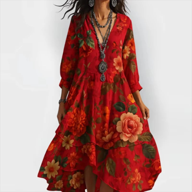 Shanae - Rochie Midi Florală Cu Eleganță