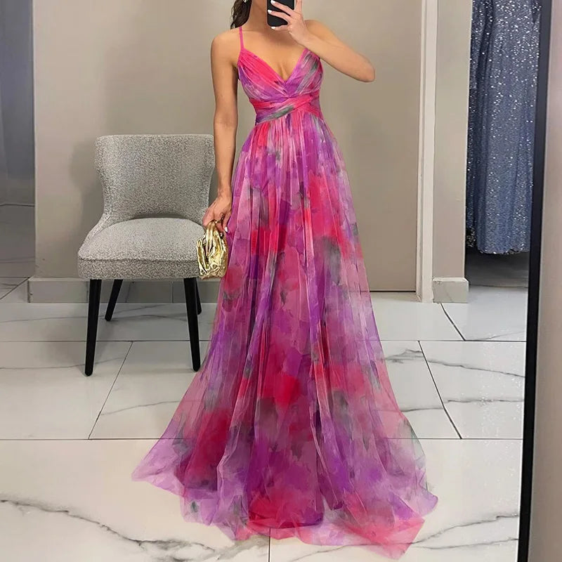 Guoda - Rochie Lungă cu Imprimeu Floral Incântător