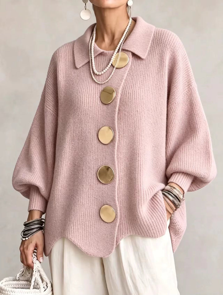 Shiryl – Cardigan Din Tricot cu Mâneci Lungi Guler și Nasturi