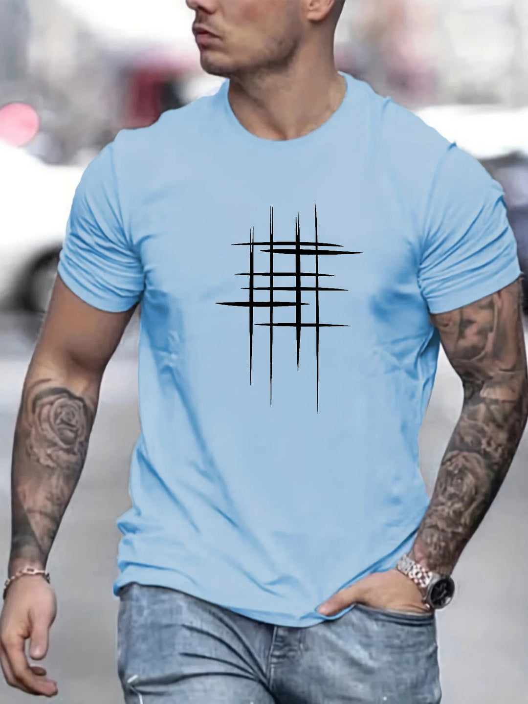 Pantazis - Tricou Eleganță Cu Guler Rotund și Imprimeu Grafic