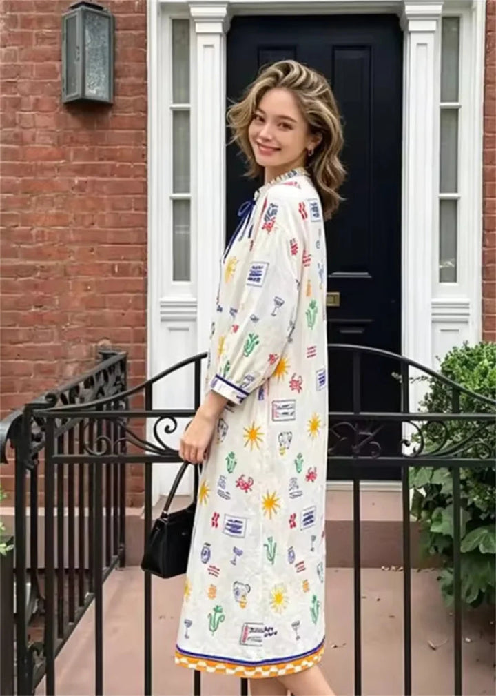 Maris - Rochie Lungă Cu Imprimeu Și Mâneci
