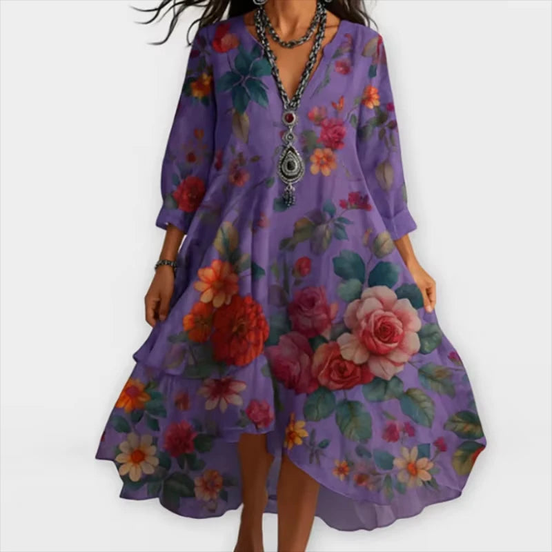 Shanae - Rochie Midi Florală Cu Eleganță