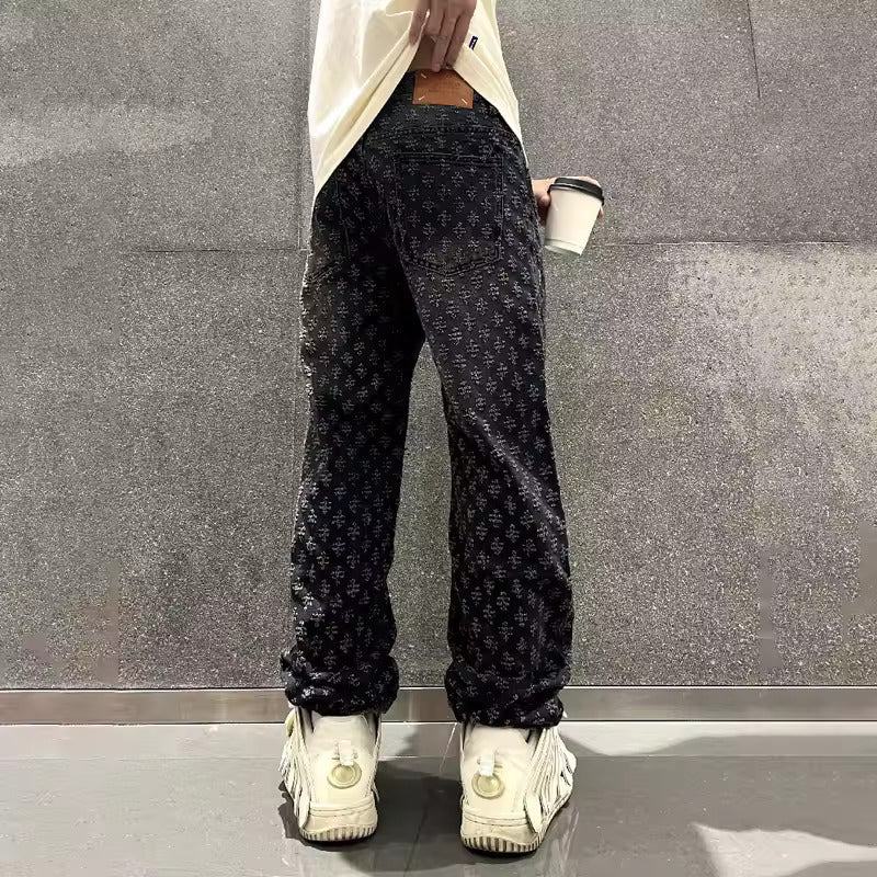 Zeydan - Pantaloni Largi Din Denim Jacquard