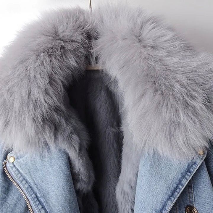 Phylicia - Jachetă Elegantă Din Denim Cu Blană Artificială