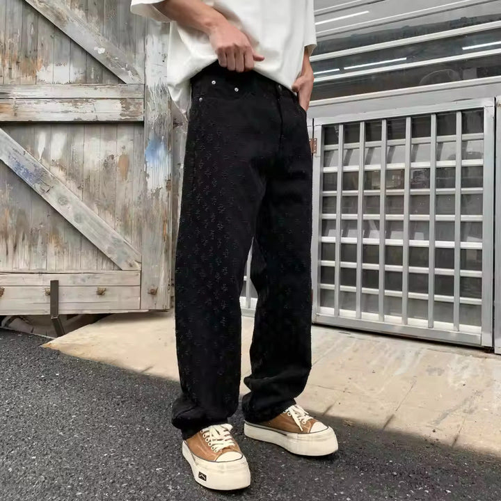 Zeydan - Pantaloni Largi Din Denim Jacquard
