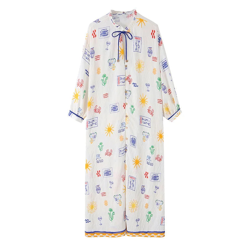 Maris - Rochie Lungă Cu Imprimeu Și Mâneci