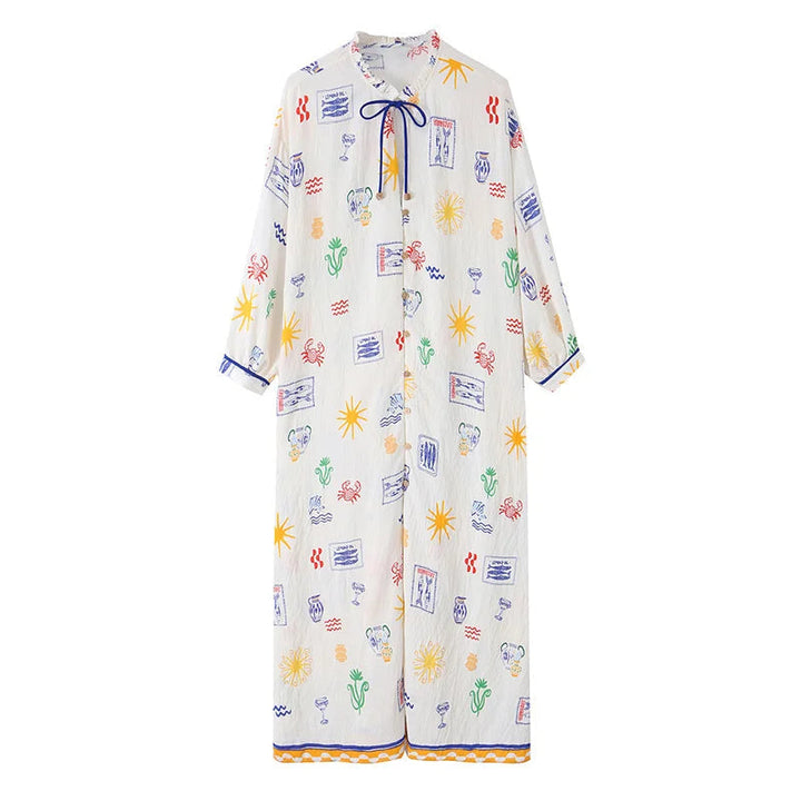 Maris - Rochie Lungă Cu Imprimeu Și Mâneci