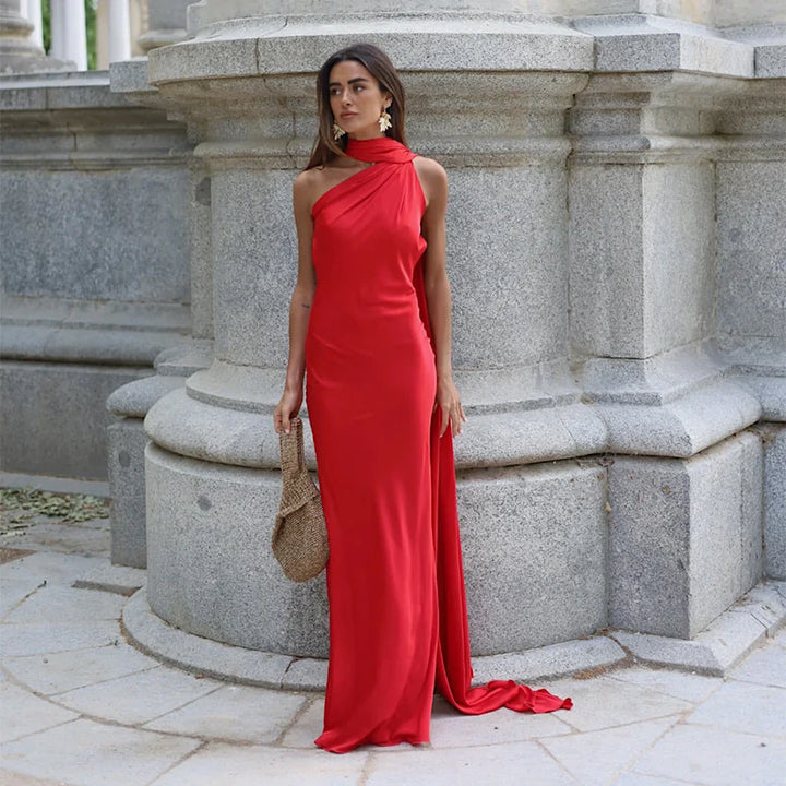 Lucila - Rochie Lungă Cu Gât Halter