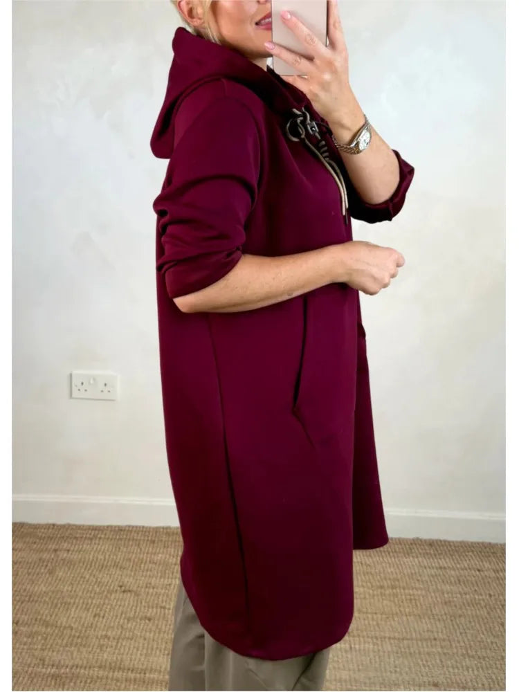 Michaella - Rochie Tunica Cu Glugă Si Buzunare Frontale