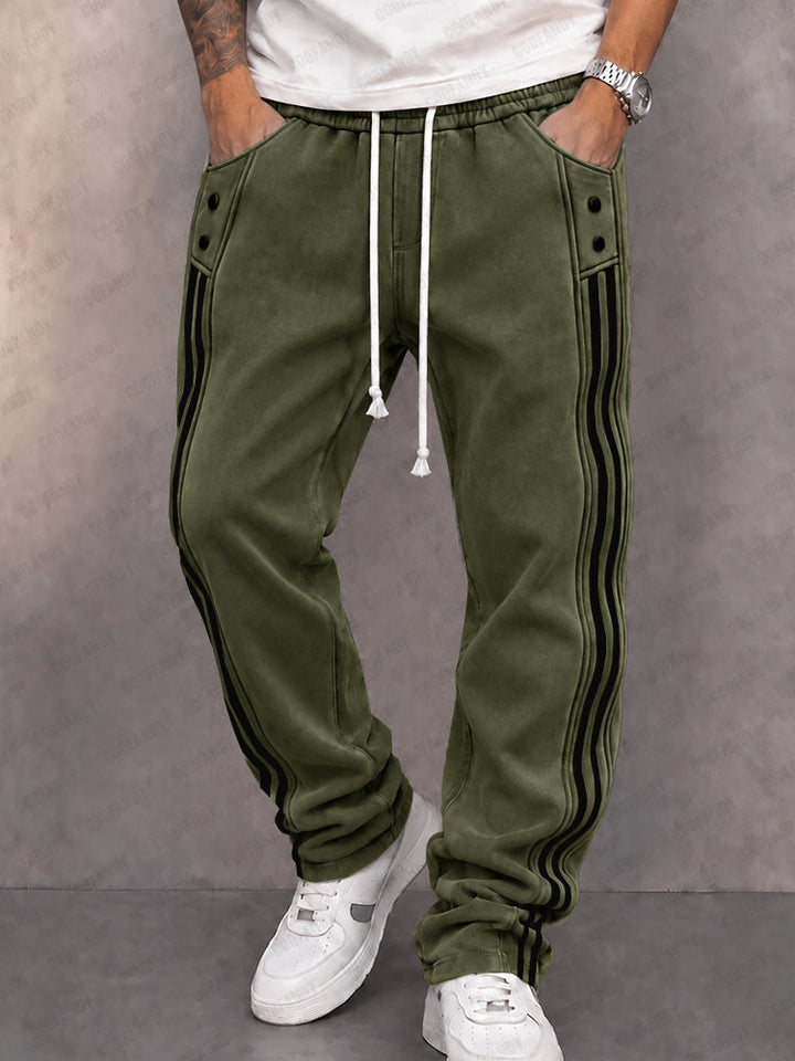Danley - Pantaloni Jogger Casual Din Imitație De Piele De Căprioară Cu Dungă Laterală