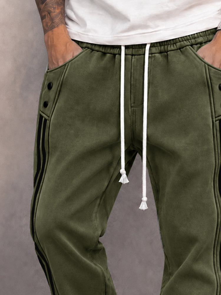 Danley - Pantaloni Jogger Casual Din Imitație De Piele De Căprioară Cu Dungă Laterală