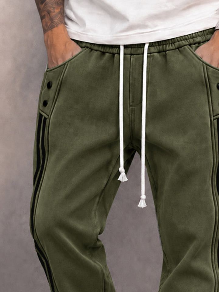 Danley - Pantaloni Jogger Casual Din Imitație De Piele De Căprioară Cu Dungă Laterală