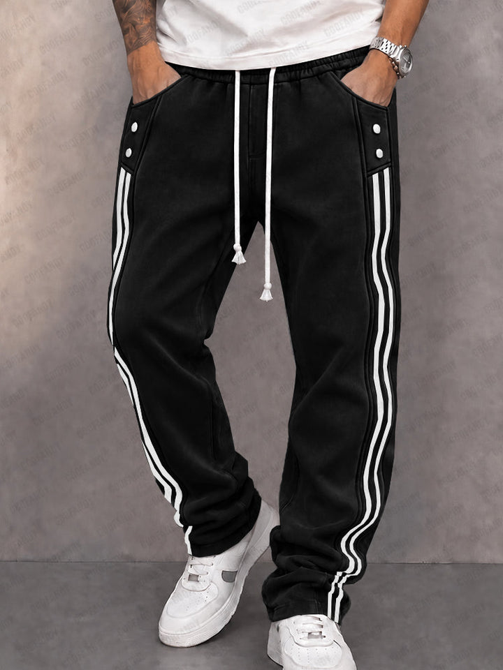 Danley - Pantaloni Jogger Casual Din Imitație De Piele De Căprioară Cu Dungă Laterală