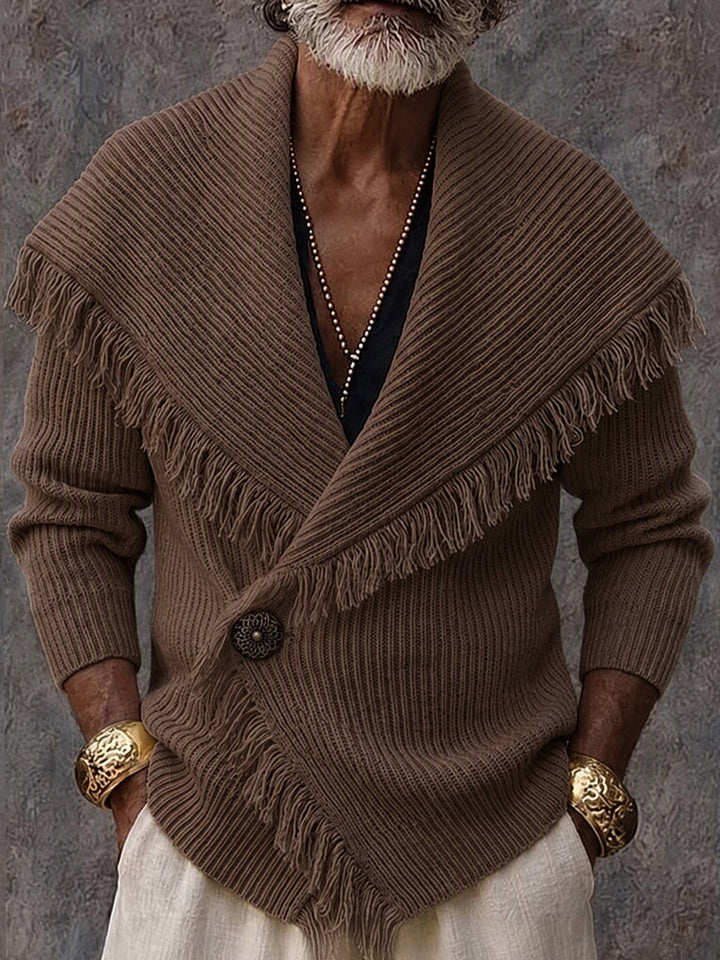 Olson - Cardigan Elegant Din Tricot, Cu Guler Tip Șal Și Bordură Cu Franjuri