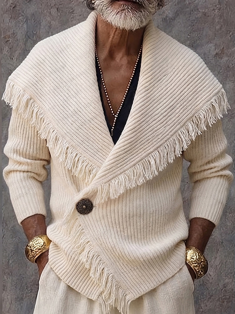 Olson - Cardigan Elegant Din Tricot, Cu Guler Tip Șal Și Bordură Cu Franjuri