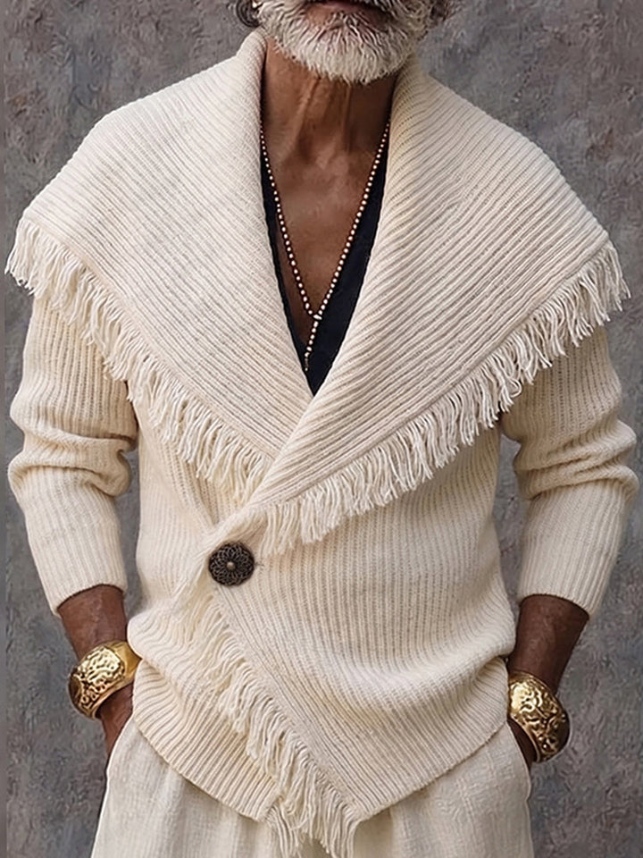 Olson - Cardigan Elegant Din Tricot, Cu Guler Tip Șal Și Bordură Cu Franjuri