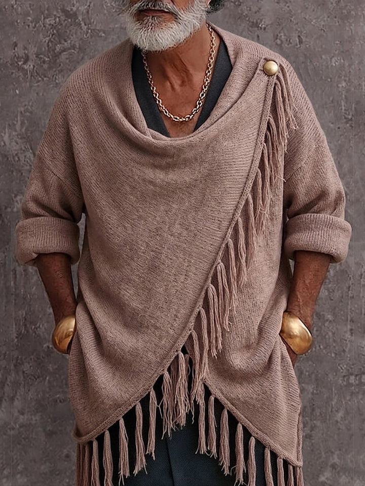 Makenley - Pulover Din Tricot Cu Guler Drapat Și Bordură Cu Franjuri În Stil Casual